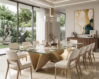 Fichier CNC paramétrique pour table à manger en bois | Plans de mobilier design moderne vague (téléchargement instantané)
