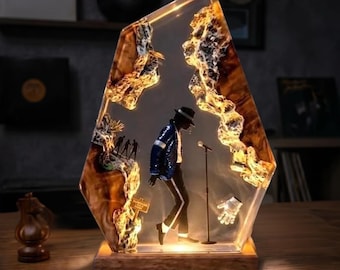 Moonwalk Dancer Resin Lamp, Pop Music Night Light, Handmade Epoxy Diorama, Music Lover Gift, LED Desk Decor, Unique Father's Day Gift