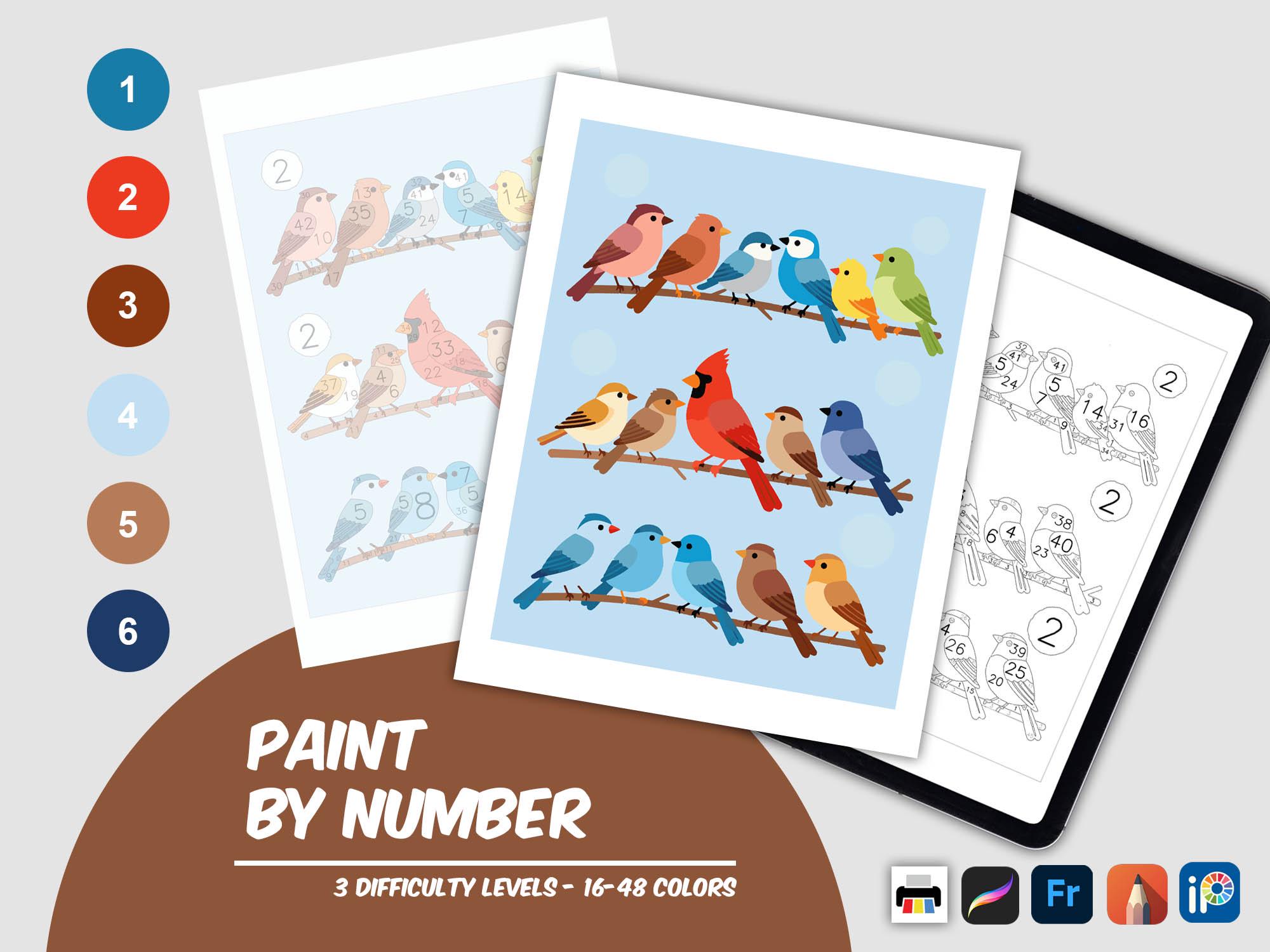Color By Code Bird Color by Number Bird Printable, Cartoon Illustration, Kids Relaxation ...