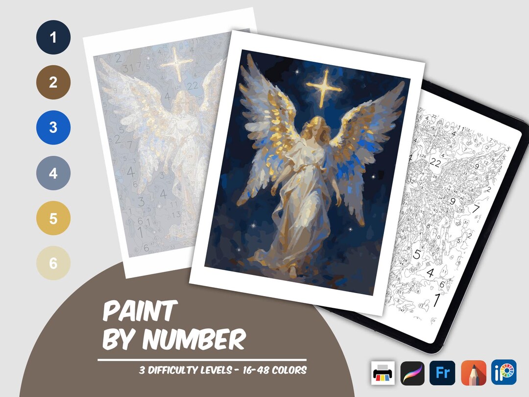 Angel Color by Number Printable, Religious Art Activity, Faith Cross ...