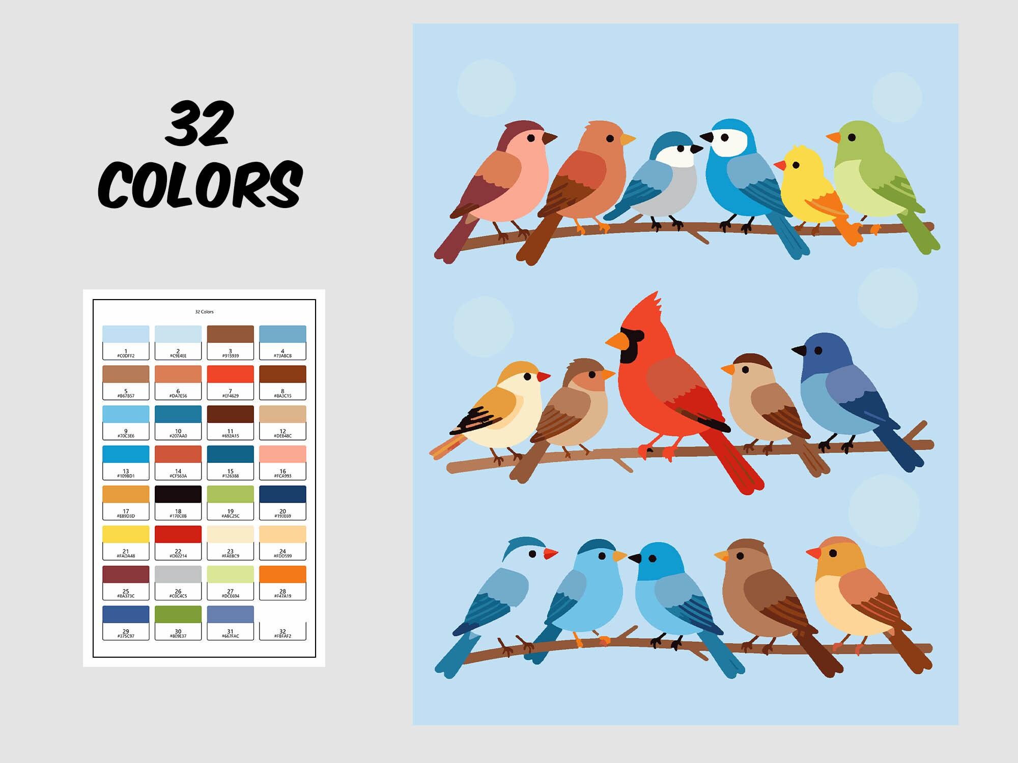 Color By Code Bird Color by Number Bird Printable, Cartoon Illustration, Kids Relaxation ...