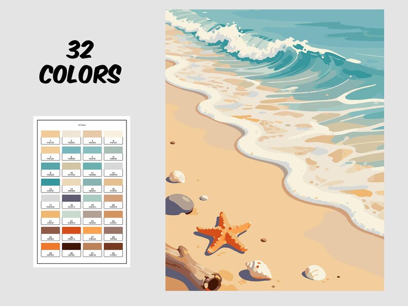 Relaxing Beach Color by Number Printable, Ocean Waves Paint by Number ...