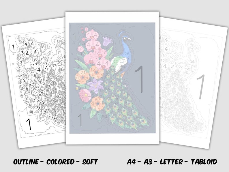 Color By Number Paper.pdf Peacock Color by Number Printable, Peacock and Flower Painting by ...