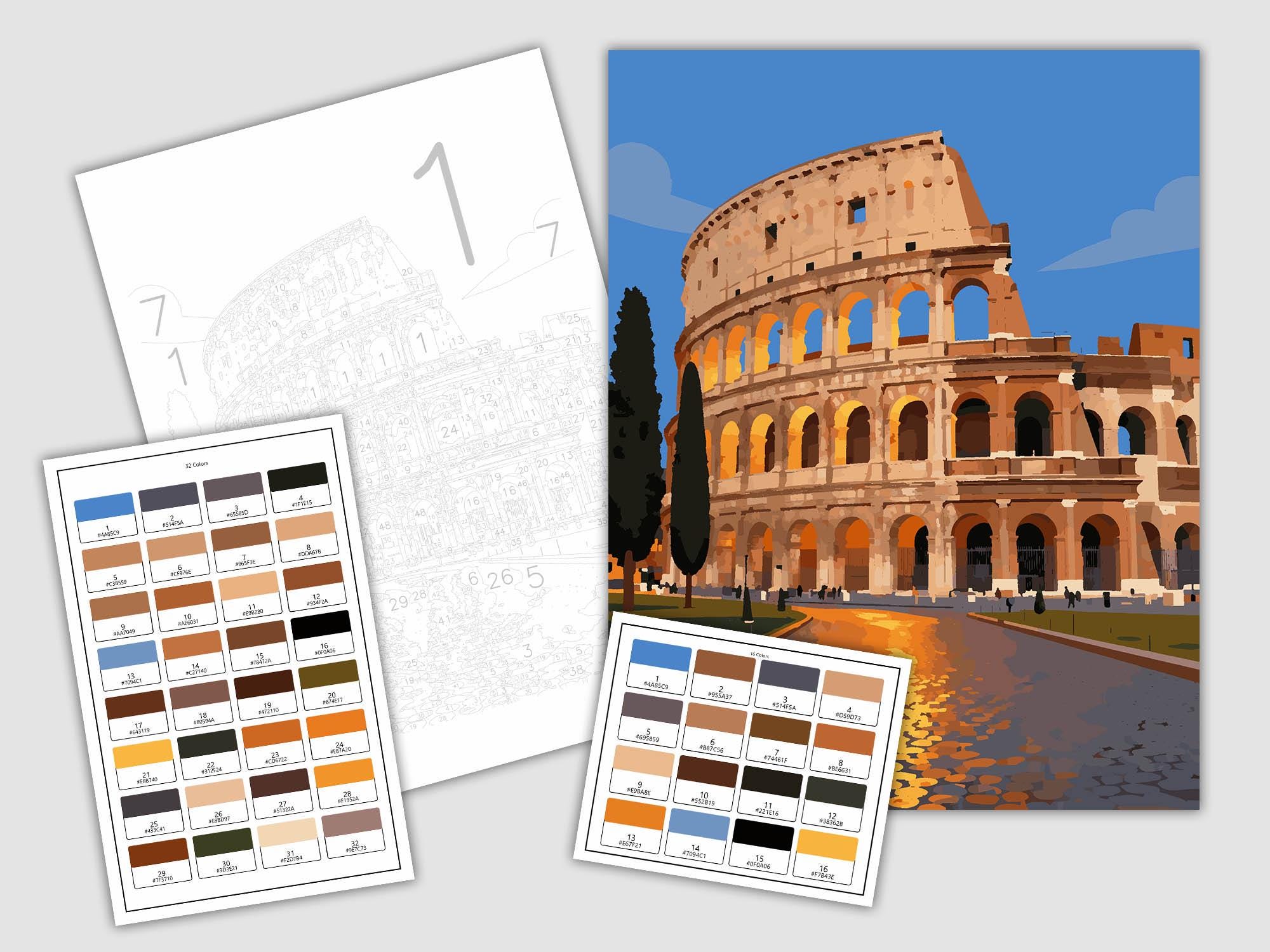 Medieval Rome Colours Colosseum Rome Color by Number Printable, Ancient Architecture Art (PDF ...