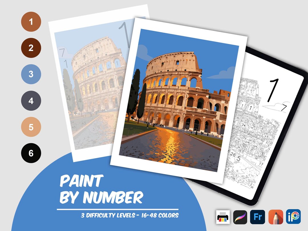 Colosseum Rome Color by Number Printable, Ancient Architecture Art (PDF ...