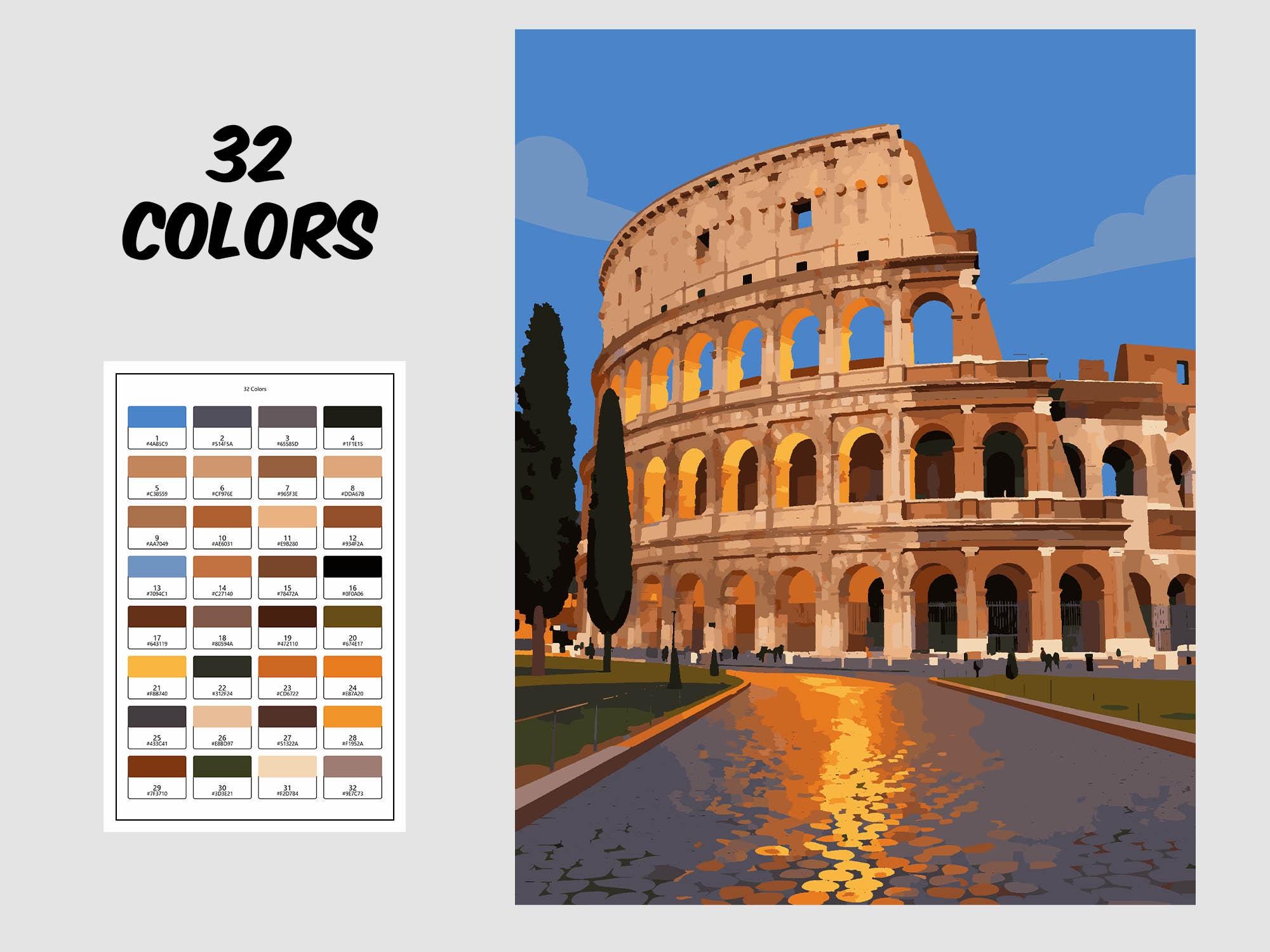 Colosseum Rome Color by Number Printable, Ancient Architecture Art (PDF ...