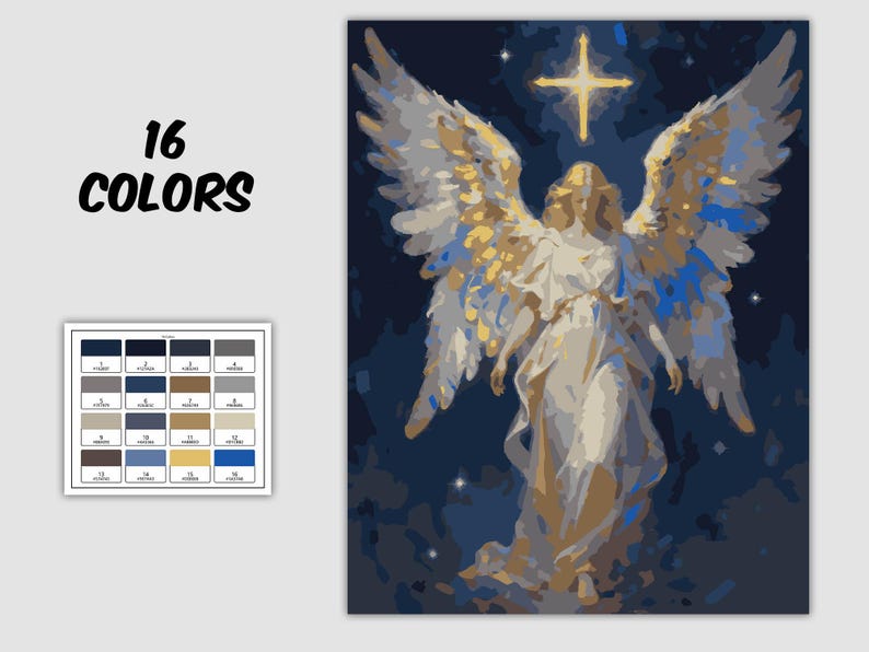 Angel Color by Number Printable, Religious Art Activity, Faith Cross ...