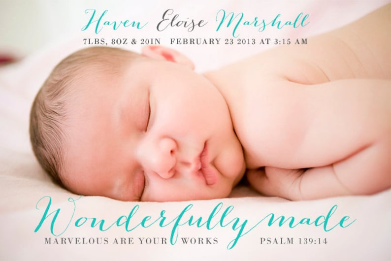 Christian Photo Birth Announcement Wonderfully Made Psalm Etsy