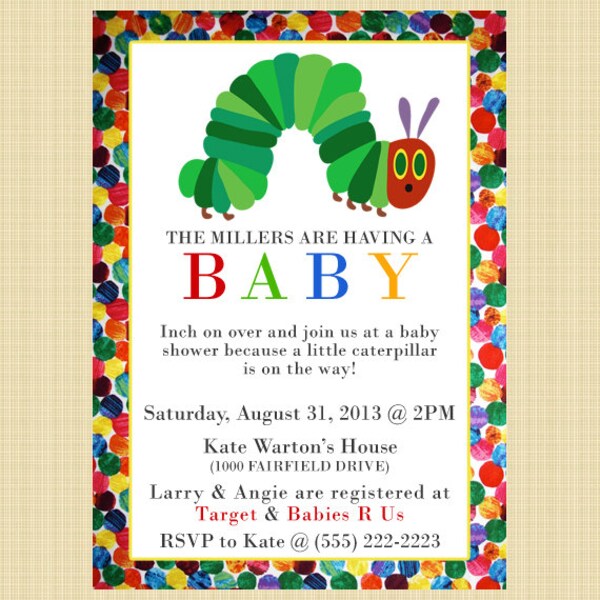 La oruga muy hambrienta - Invitación para baby shower - Digital o impreso