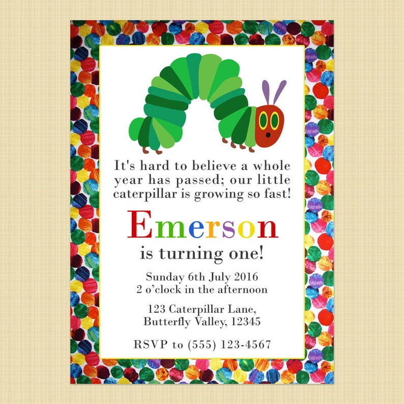 The Very Hungry Caterpillar birthday invitation card Hungry Etsy