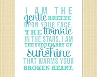 I am the gentle breeze memorial print - BLUE 5x7 - (miscarriage, stillborn, infant, child loss) INSTANT DOWNLOAD