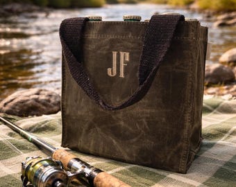 Personalized 6 pack Beer Carrier Olive Waxed Canvas Monogrammed