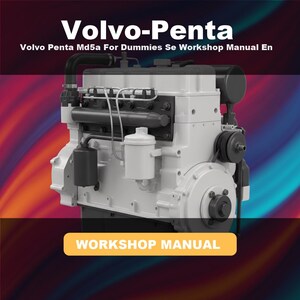 以下が含まれることがあります： Volvo-Penta Md5aエンジンワークショップマニュアル。ライトグレーのエンジンブロックに、燃料フィルター、インテークマニホールド、プーリーなどの黒いコンポーネントが配置されています。テキストには「Volvo-Penta, Volvo Penta Md5a For Dummies Se Workshop Manual En」と記載されています。