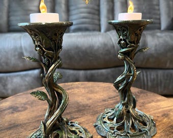 Fantasy Candle Holders, Oxidized Copper Gothic LED Tealight Decor