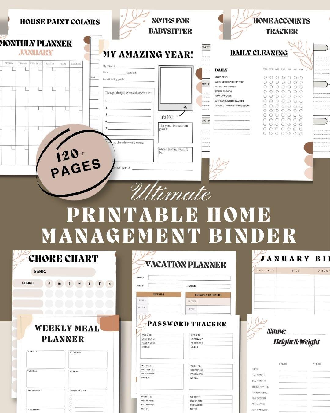 Printable Home Management Binder, Family Planner, Organization Tool ...