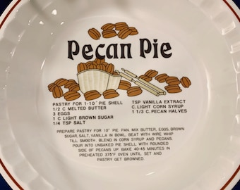 Vintage Hankook Pecan Pie Recipe Pie Plate 10 5/8"