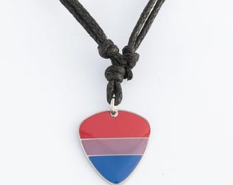 Bisexual Pride Guitar Pick Necklace, Nickel Free Stainless Steel, Bi Music Lover Gift, Bisexual Pride Jewelry, Adjustable