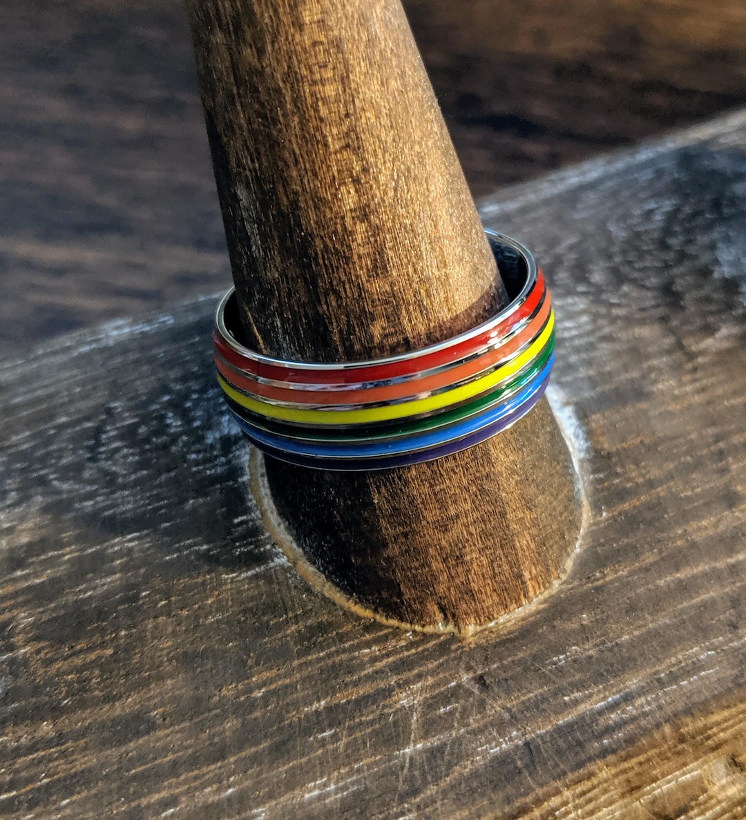 Rainbow Pride Flag Band Ring, Nickel Free Stainless Steel, LGBTQ ...