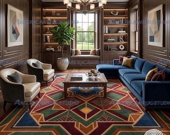 Luxury Geometric Area Rug: Colorful Tribal Style Living Room Carpet 6x9 8x10