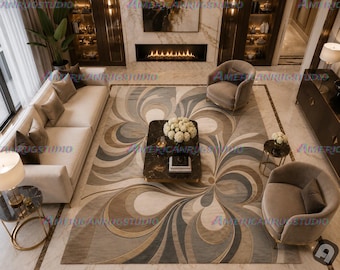 Luxury Abstract Hand Tufted Rug, Modern Beige Grey Area Rug 5X8 6X9 8X10 9x12