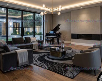 Luxury handmade tufted rug featuring abstract swirl pattern 3D Black Gray Area Rug 8x10