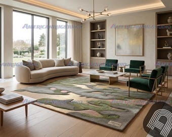 Luxury Modern Abstract Green Rug, Handmade Tufted Area Rug, Organic Shape Carpet 6x9, 8x10