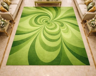 Alfombra de lujo verde con diseño de remolinos, alfombra abstracta moderna, alfombra psicodélica en espiral 5x8 6x9 8x10
