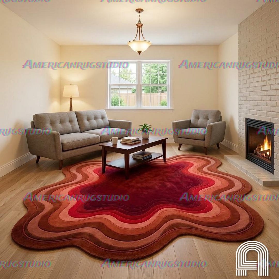 Irregular Pattern Rug Luxury Irregular Shaped Rug Retro Wave Pattern Rug Organic Shape Carpet ...