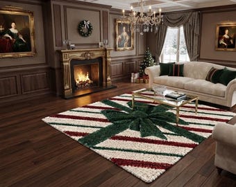 Cozy Christmas carpet with red and green candy cane striped pattern Soft tufted 6x9