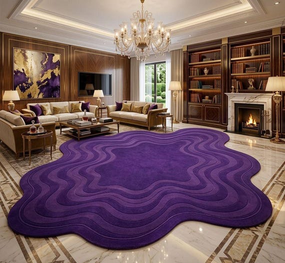 Luxury  Purple Abstract Wavy Rug Irregular Shape Area Rug Modern Carpet 5X8 6X9 8X10