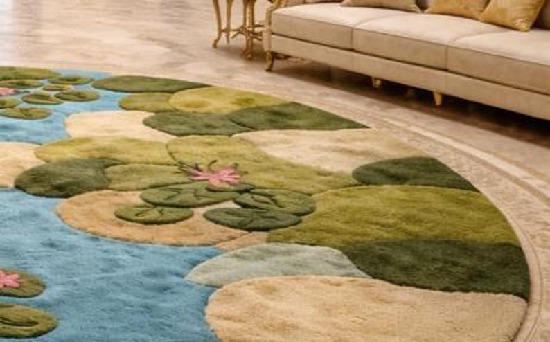 Lily Rug Luxury Round Water Lily Pond Rug Botanical Lotus Area Rug 4xx4 6x6 8x8 ...