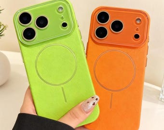 Funda magnética con textura de cuero para iPhone 17 Air 16 15 14 13 12 Pro Max Plus con protección para la lente.