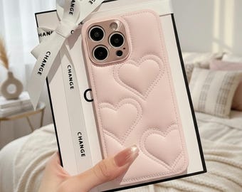 Funda de cuero suave y bonita con forma de corazón para iPhone 17 Pro Max, 16, 15, 14 / Funda protectora suave con diseño de amor