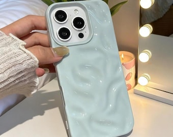 Funda para teléfono con diseño ondulado y arrugado para iPhone 16 15 14 Plus 13 Pro Max 12 11 / Funda de TPU suave y flexible en colores caramelo.