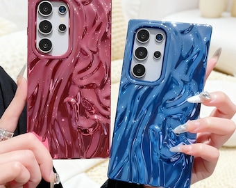 3D Wrinkle Texture Phone Case for Samsung Galaxy S26 S25 S24 Ultra, | Luxury Water Ripple Cover