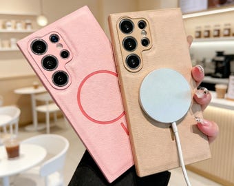 Funda magnética de piel mate para Samsung Galaxy S25 Ultra S24 S23