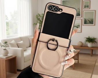 Funda tipo libro de cuero con soporte de anillo para Samsung Galaxy Z Flip 7, 6, 5, 4, 3