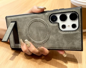 Funda magnética de cuero con soporte para Samsung Galaxy S26 S25 S24 Ultra S23 Plus S22 / Compatible con carga inalámbrica