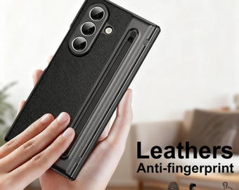 Funda de cuero para Samsung Galaxy Z Fold 6/7 con soporte para S Pen y protector de pantalla.