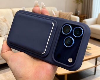 Funda tipo cartera magnética de silicona para iPhone 17 Air 16 15 14 13 12 11 / Tapa suave con ranura para tarjetas