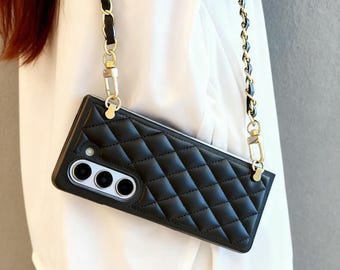 Funda de cuero acolchado tipo bandolera para Samsung Galaxy Z Fold – Diseño de correa delgada