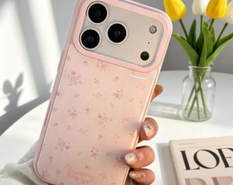 Funda para iPhone 14, 15, 16 y 17 con diseño floral rosa / Funda protectora adorable y femenina