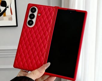 Funda de cuero acolchada con diseño de diamante para Samsung Z Fold / Funda para teléfono empresarial delgado