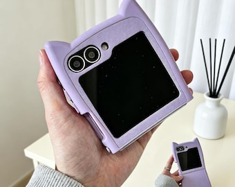 Funda con orejas de gato para Samsung Galaxy Z Flip Series, color sólido, estilo piel.