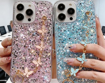 Glitter Butterfly Bracelet Phone Case for Samsung Galaxy S24 S23 S22 S21 S20 Plus Ultra FE | Sparkly Soft Protective Cover