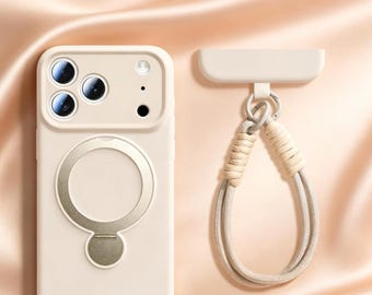 Magnetic Silicone Phone Case with Ring Stand for iPhone Air 17 16 15 13 14 Pro Max | Rotating Metal Bracket, Shockproof Cover with Lanyard