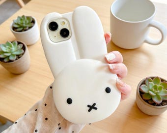 Cute Miffy Phone Case, Kawaii Bunny Silicone iPhone Case 17 16 15 14 13 12 11 Pro Max | Soft Anti-Drop Protective Cover