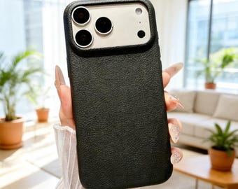 Lychee Leather iPhone Case for iPhone Air 17 16 15 14 13 12 11 Pro Max | Textured Soft Shockproof Phone Cover
