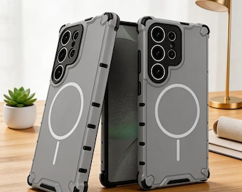 Magnetic Armor Bumper Case for Samsung Galaxy S26 S25 S24 S23 Plus Ultra A Series | Anti-Slip Rugged MagSafe Compatible Cover