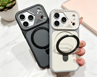Luxury Contrast Color iPhone Case with Stand 17 Air 16 15 14 13 12 11 Pro Max | Magnetic Matte Phone Cover